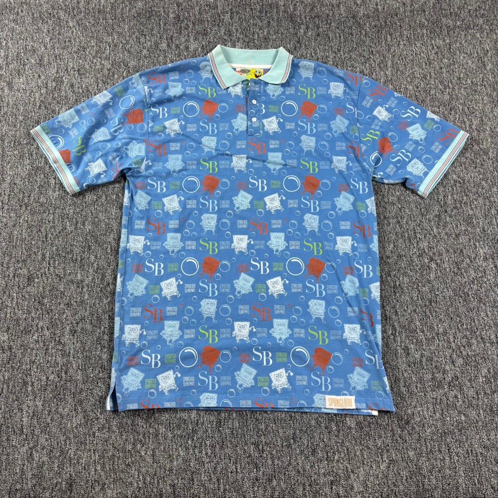 Skater Y2K AOP JH Design SpongeBob SquarePants Heavyweight Graphic Polo Blue XL